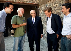 On the set of The Presidents' Gatekeepers, Exec. Producer Gedeon Naudet, Producer Kennerly, Vice-president Dick Cheney, Director Chris Whipple, Exec. Producer Jules Naudet