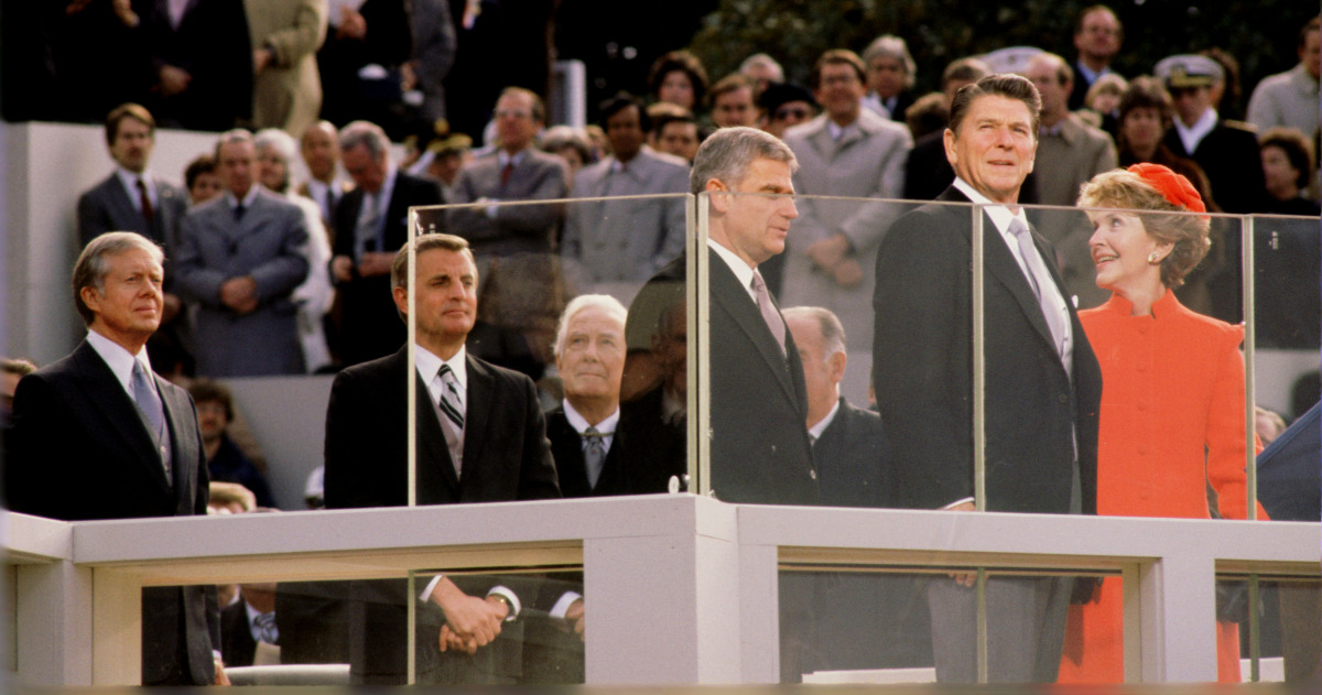 1981. Pres. Reagan and First Lady Nancy at inauguration, West Front of Capitol (DHK Photo)