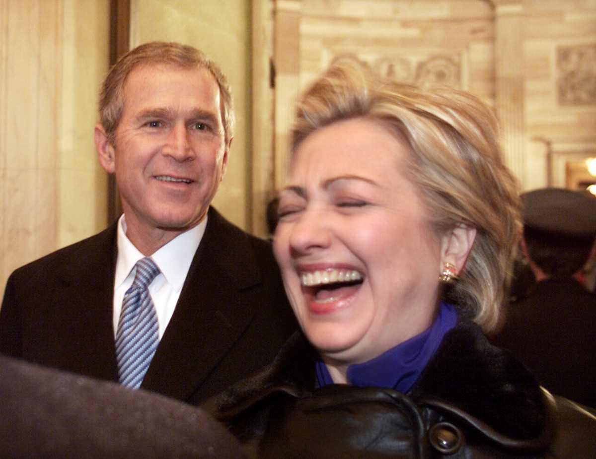 2001. President George W Bush and Sen. Hillary Clinton after inauguration at Capitol (DHK Photo)