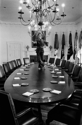 Betty Ford on the Cabinet Room table