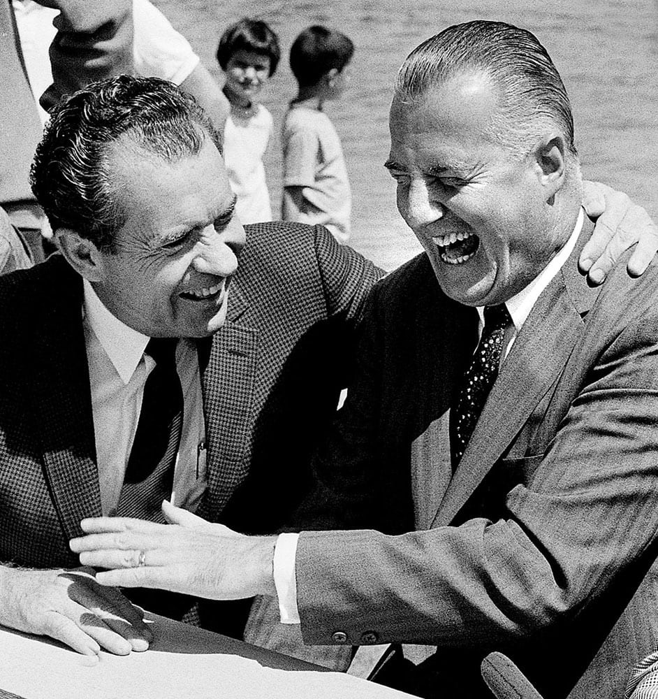 Republican presidential candidate Richard Nixon and his running-mate, Gov. Spiro Agnew in Mission Bay, California, where they met after the GOP Convention to discuss campaign strategy, August 12, 1968.