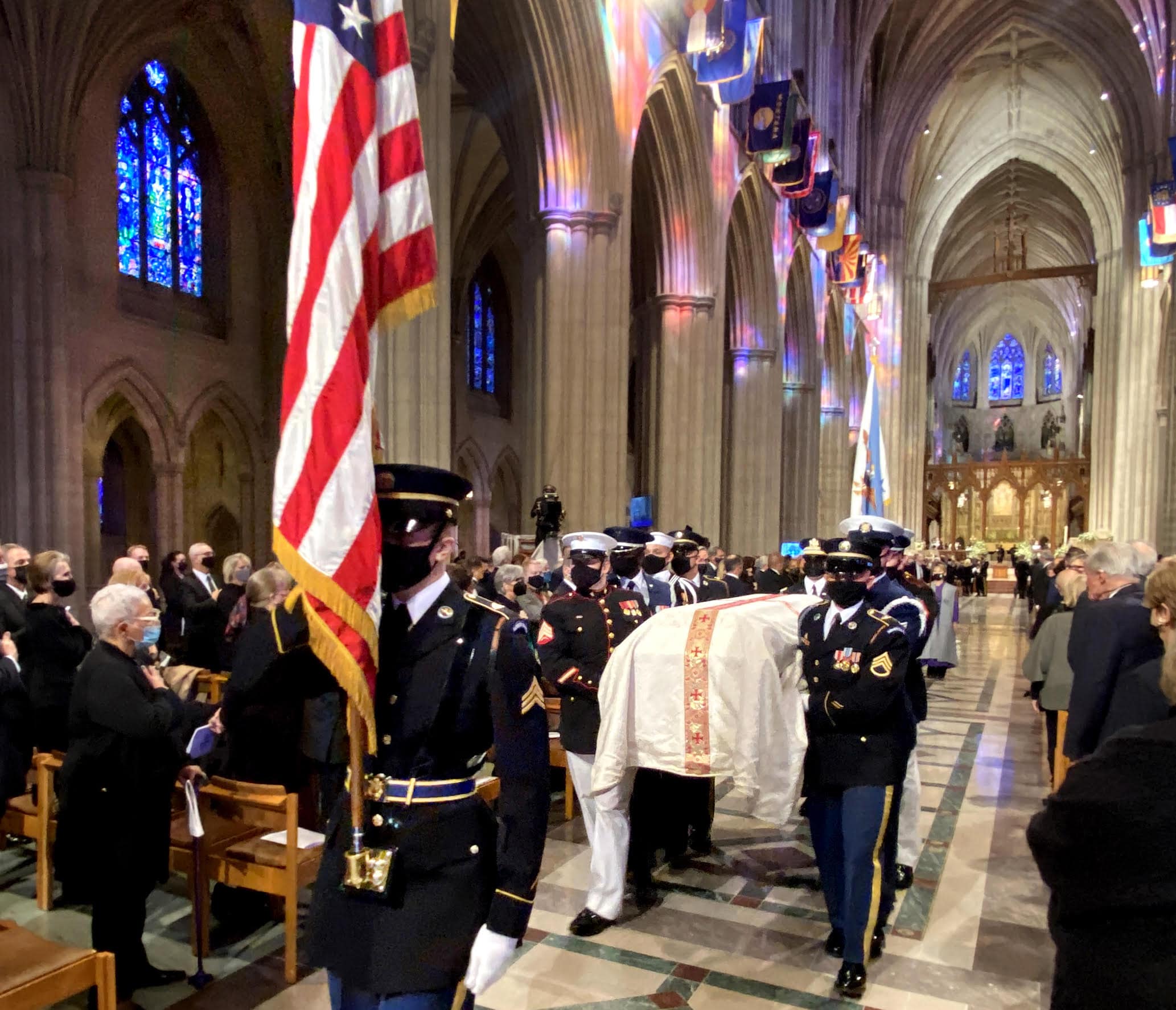 Final farewell. General Colin Powell is carried from the Washington National Cathedral by members of his beloved U.S. Military after his funeral service, November 5, 2021