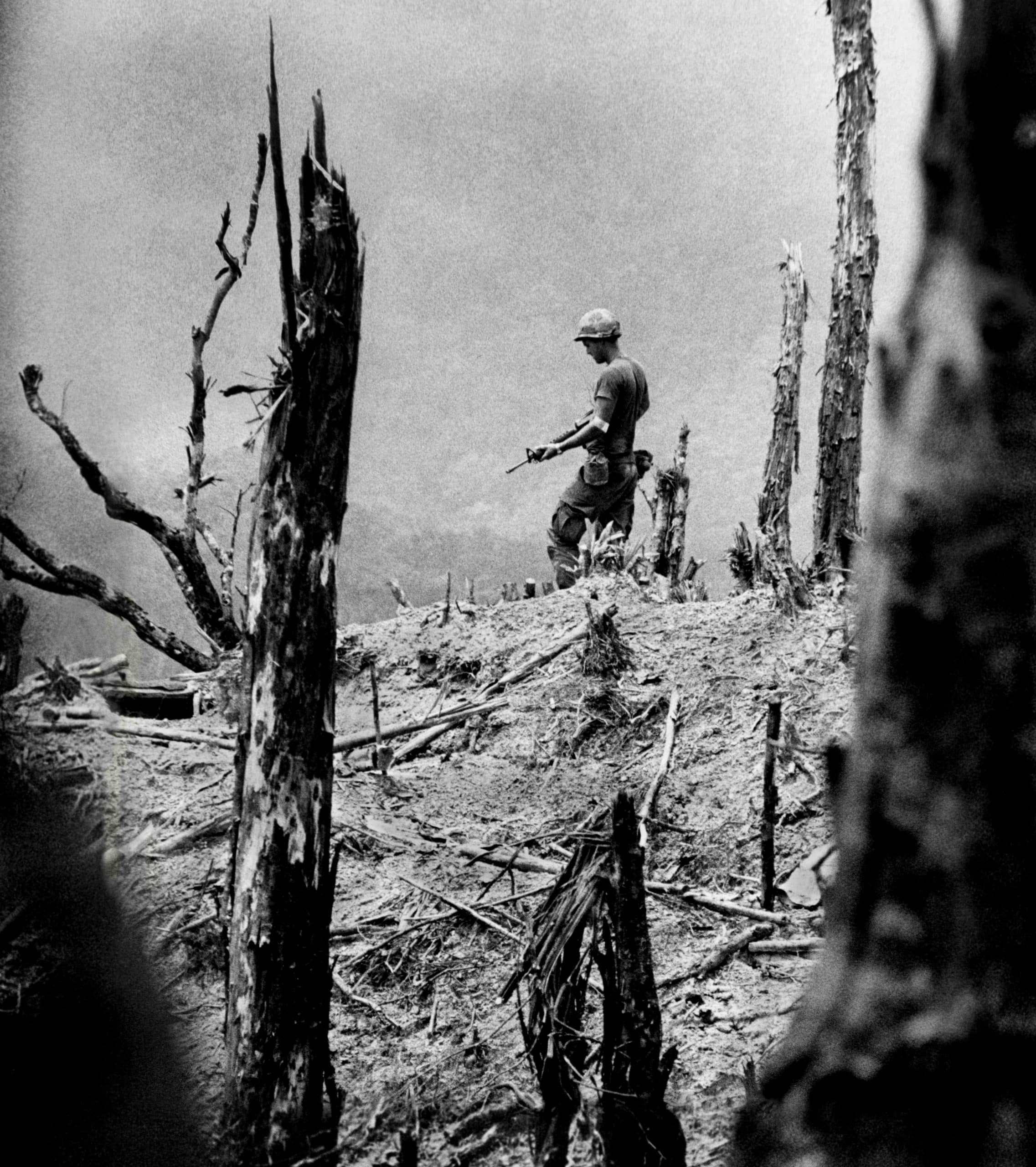 Lone Soldier above A Shau Valley, S. Vietnam, 1971
One of the photos from David Hume Kennerly's portfolio that won the 1972 Pulitzer Prize in Journalism for Feature Photography. The Pulitzer committee described this image as showing, Òthe loneliness and desolation of warÓ. "	A Shau Valley, South Vietnam