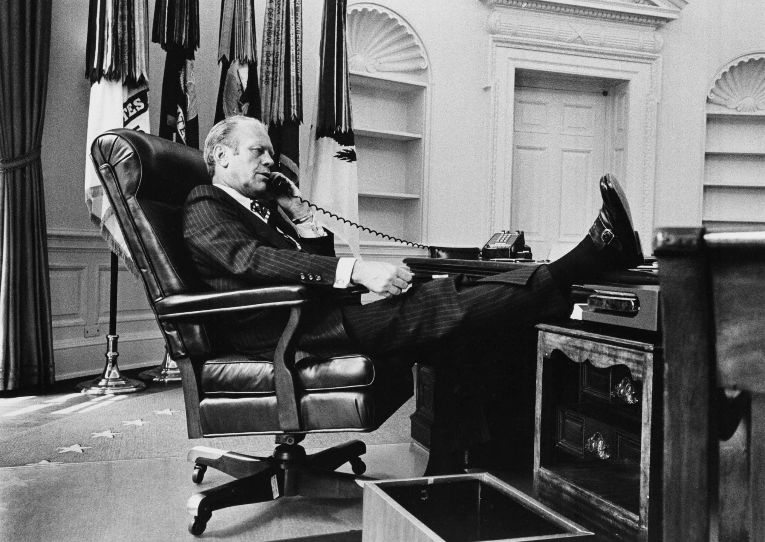 Gerald R. Ford in the Oval Office after becoming president, 1974