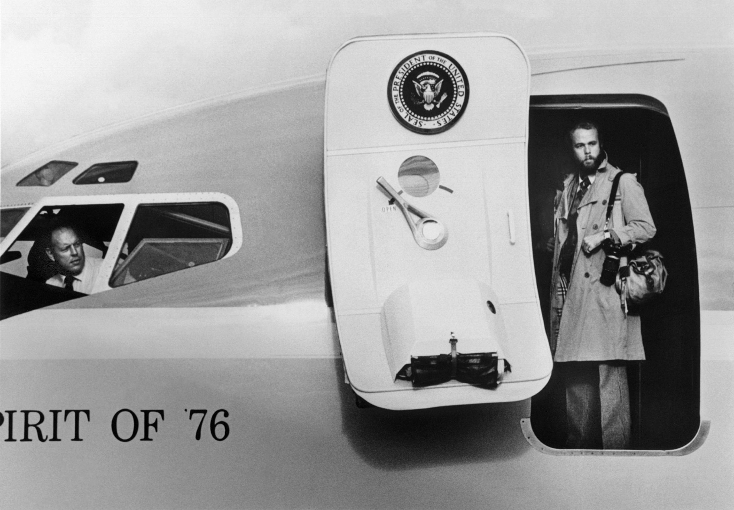 Kennerly in the doorway of Air Force one, Portland, Oregon, 1974 (photo by Stanford Smith)