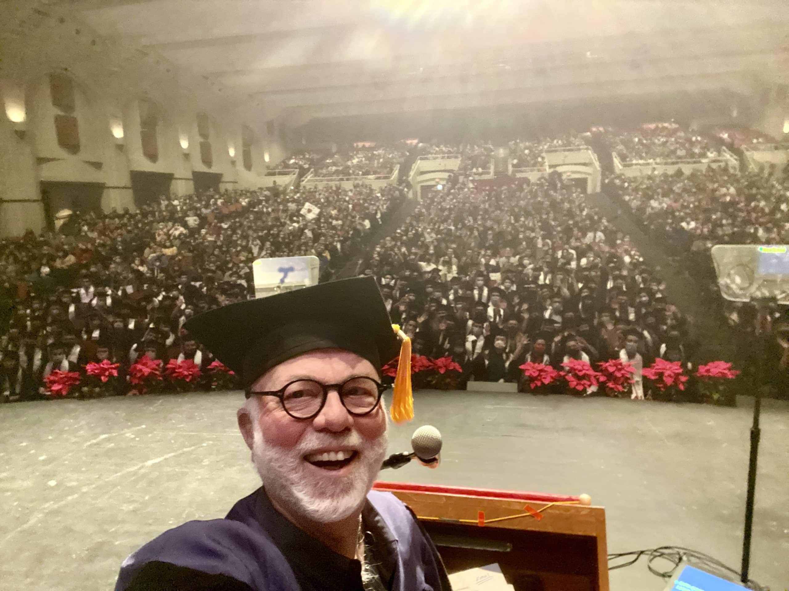 A selfie in Centennial Hall after commencement address to University of Arizona’s “The People College.”