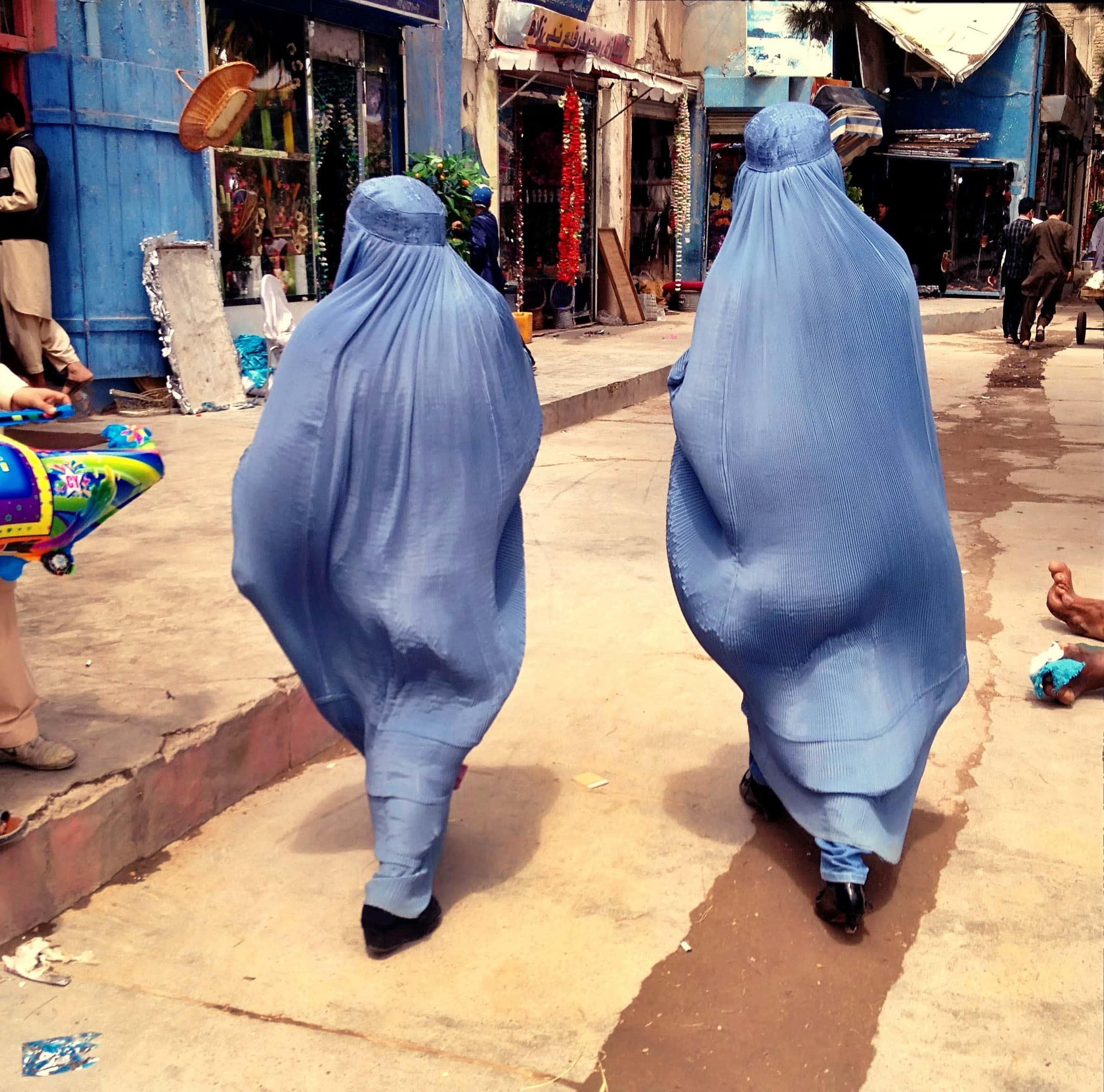 Burqa-wearing women on the streets of Kabul