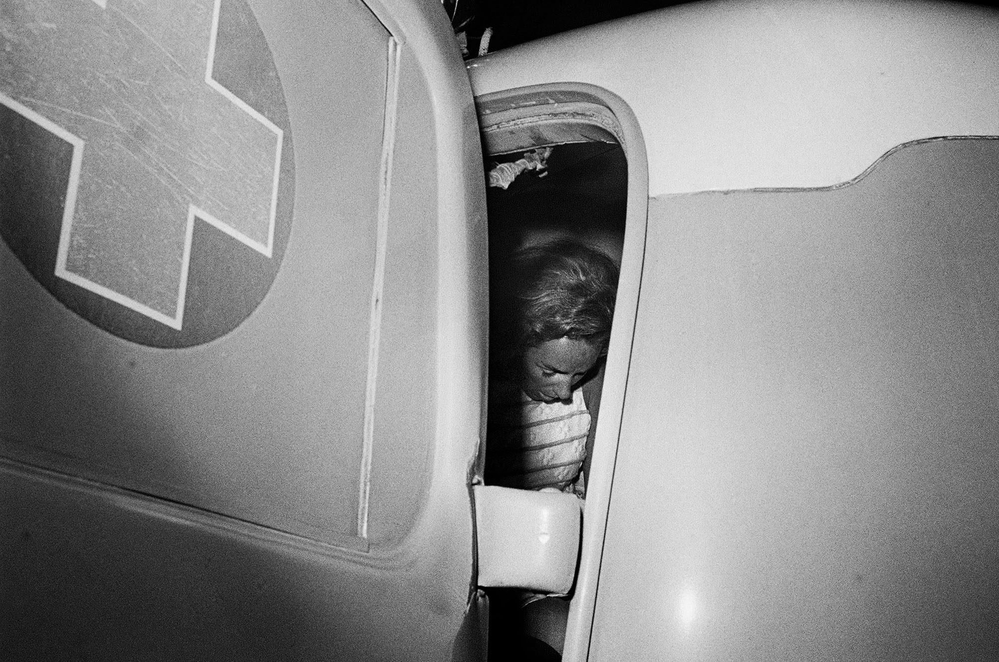 Ethel Kennedy in the back of ambulance after her husband was shot