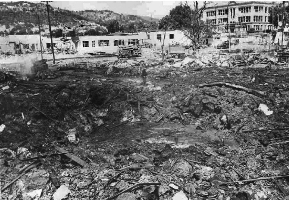 The 50-foot crater across from Central Junior High where I was supposed to go to school was destroyed by the blast (Oregon Historical Society)