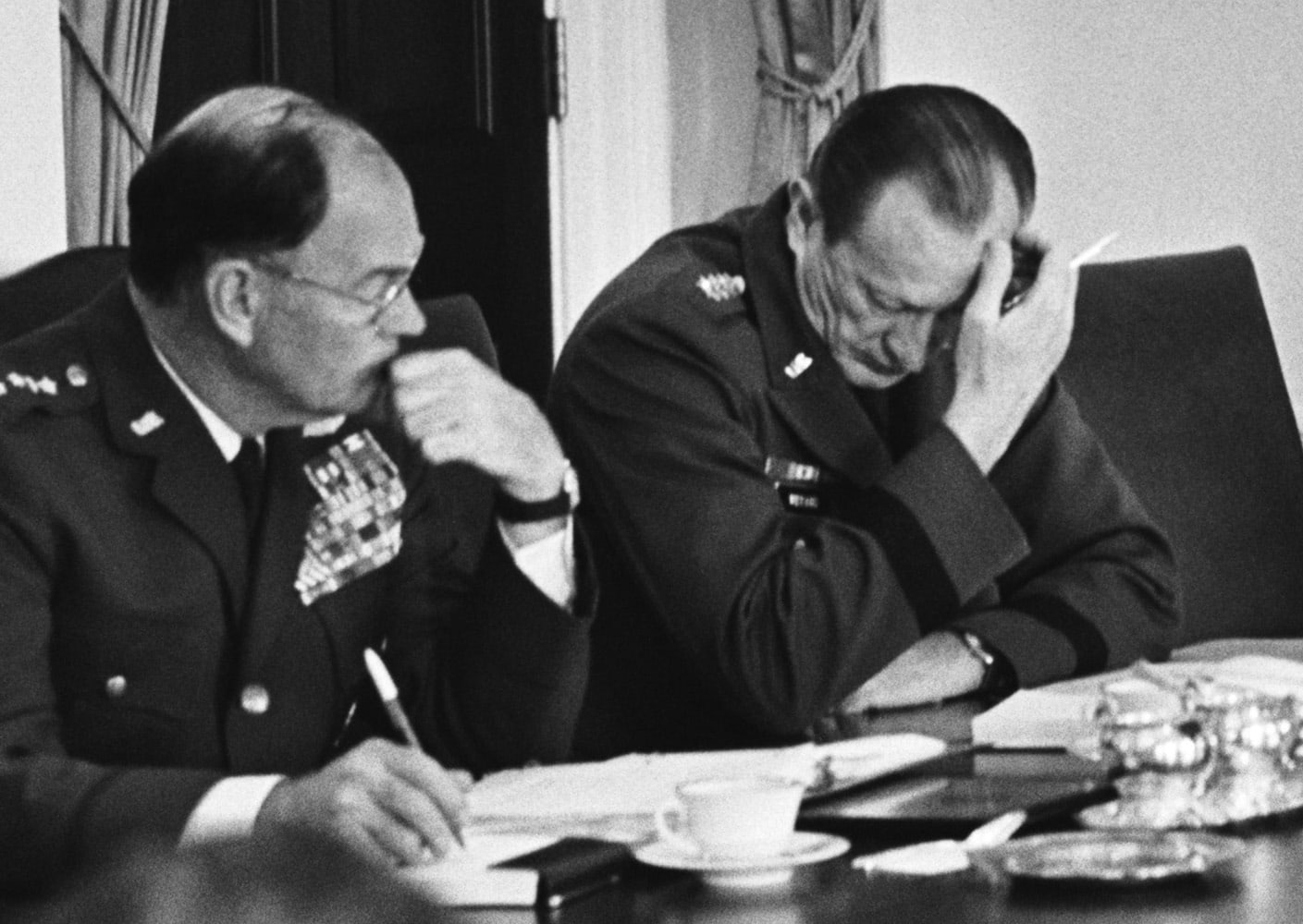 Chairman of the Joint Chiefs Gen. George Brown and Gen. Weyand during the final withdrawal from Vietnam 