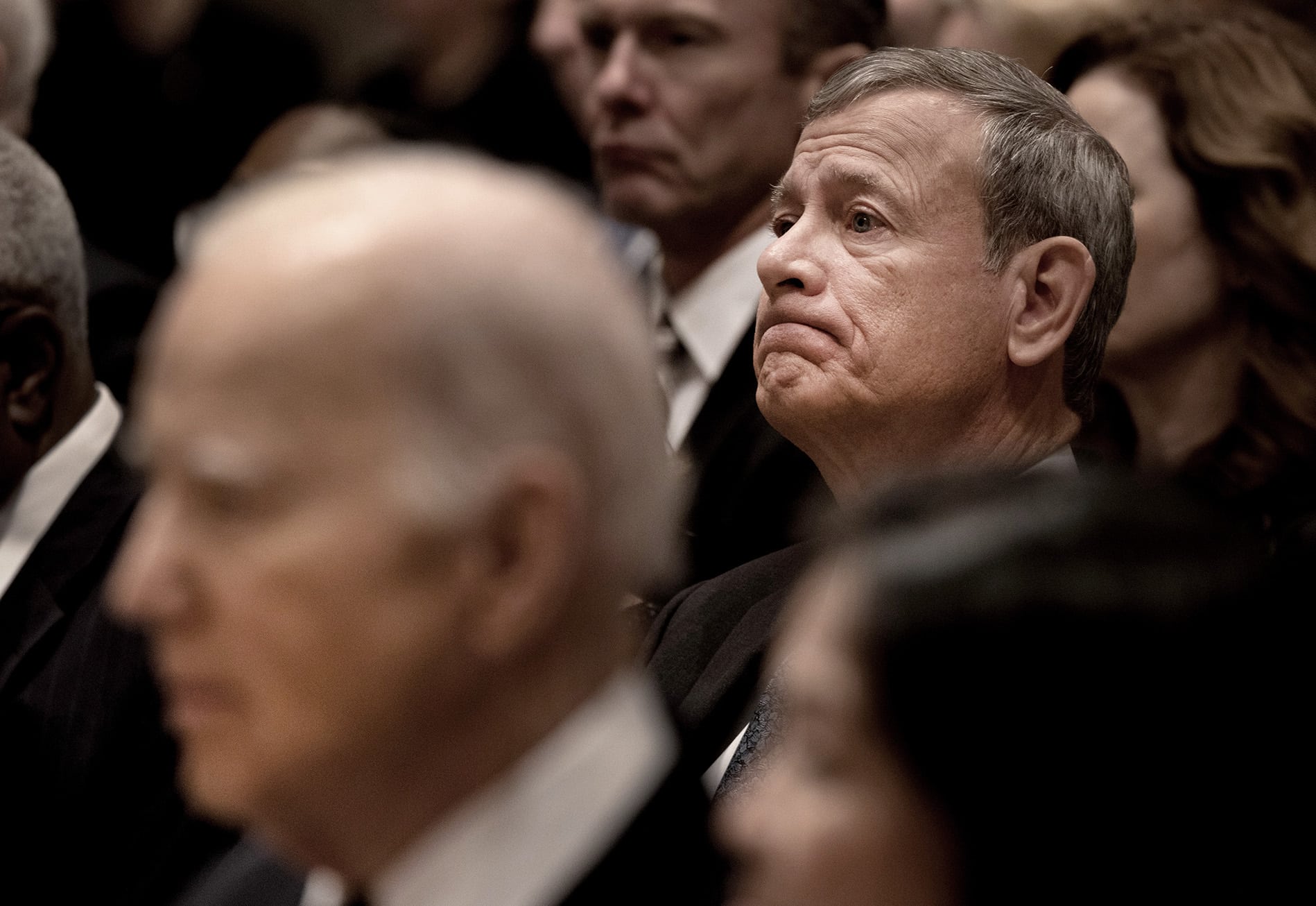 Chief Justice John Roberts and President Biden after they eulogized Justice O’Connor at the National Cathedral