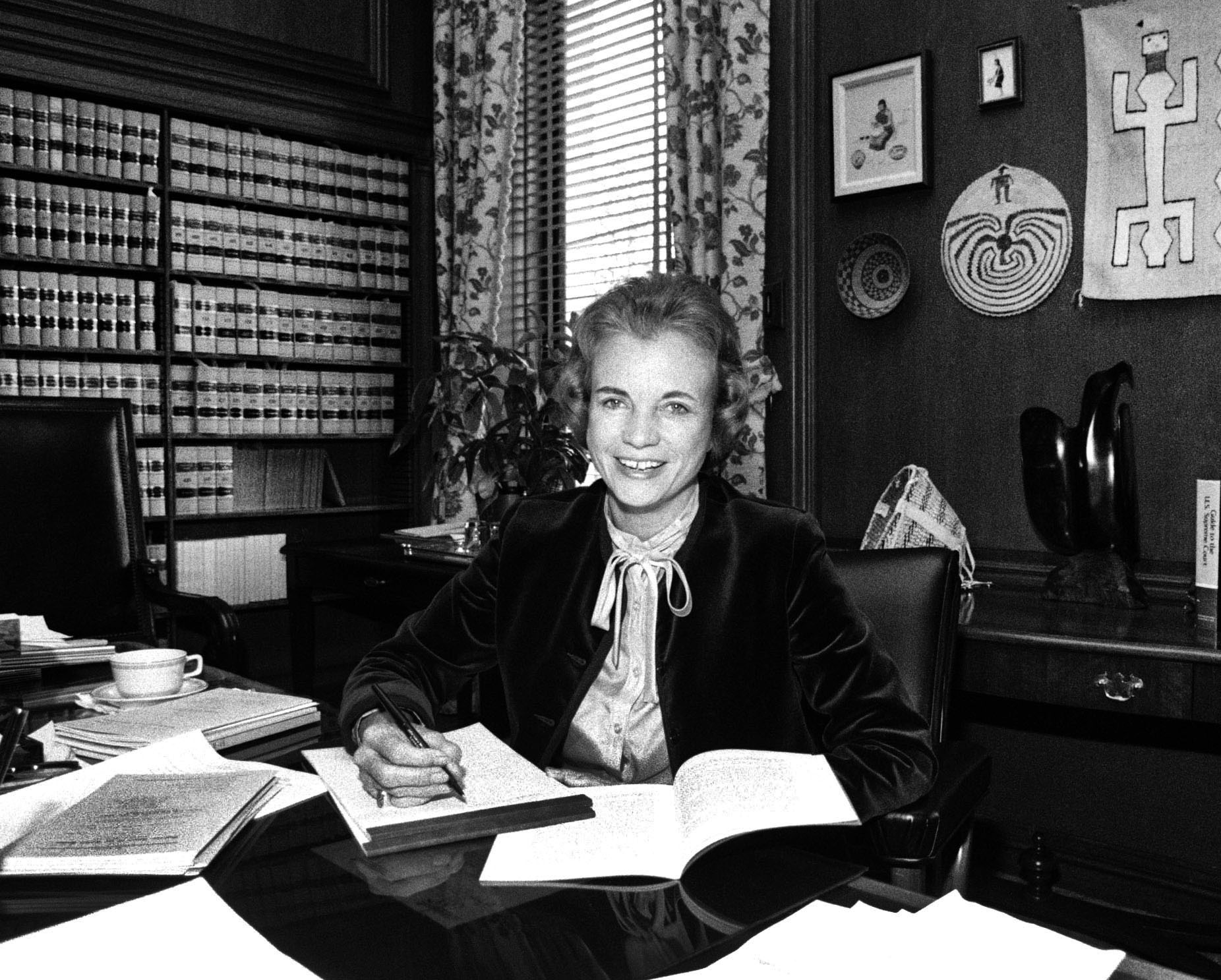 Justice O'Conner in her chambers at the U.S. Supreme Court, October 5, 1981, her first photo at work.