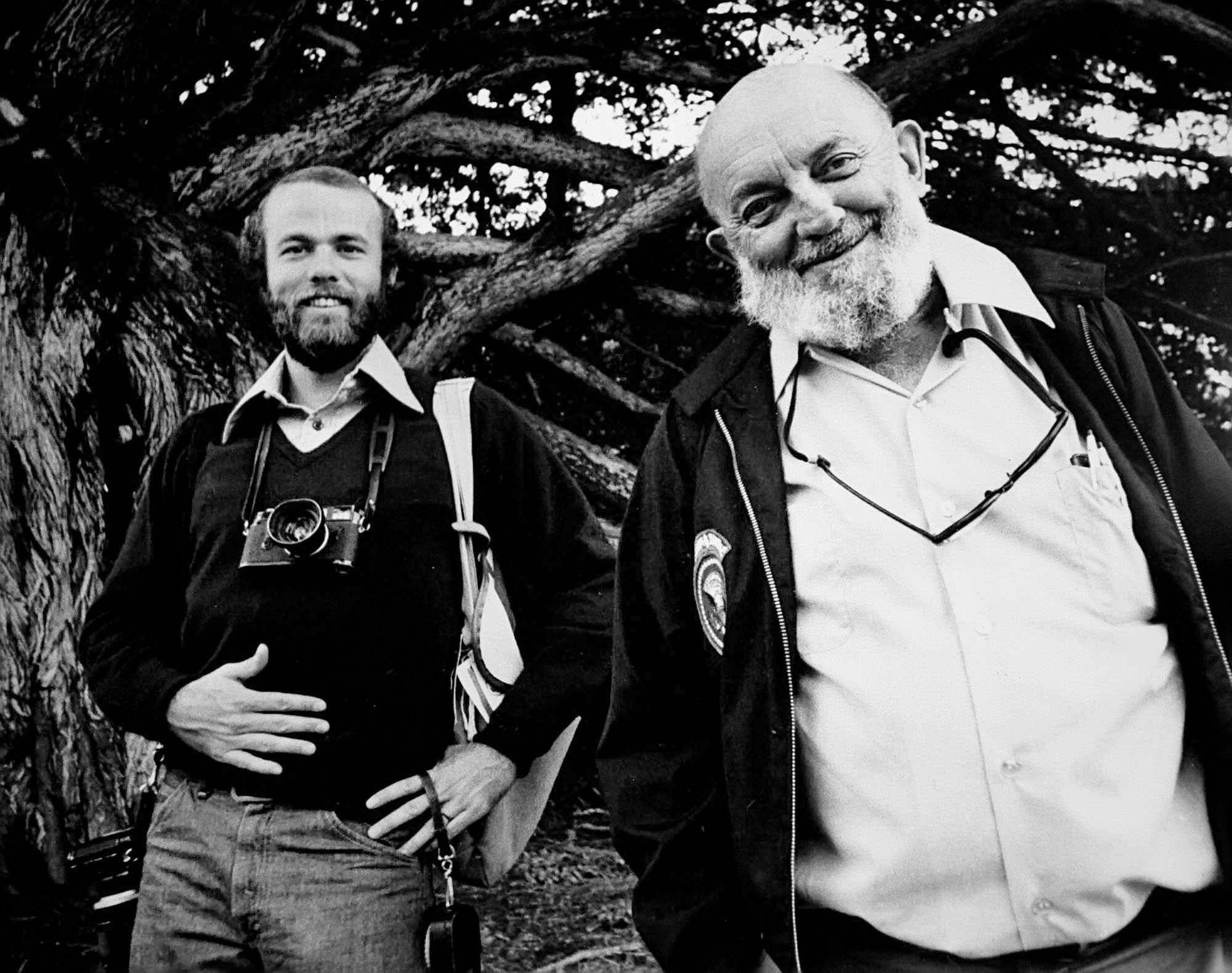 Ansel Adams and David Hume Kennerly in Carmel, 1975. 
Photo by Lynn Goldsmith