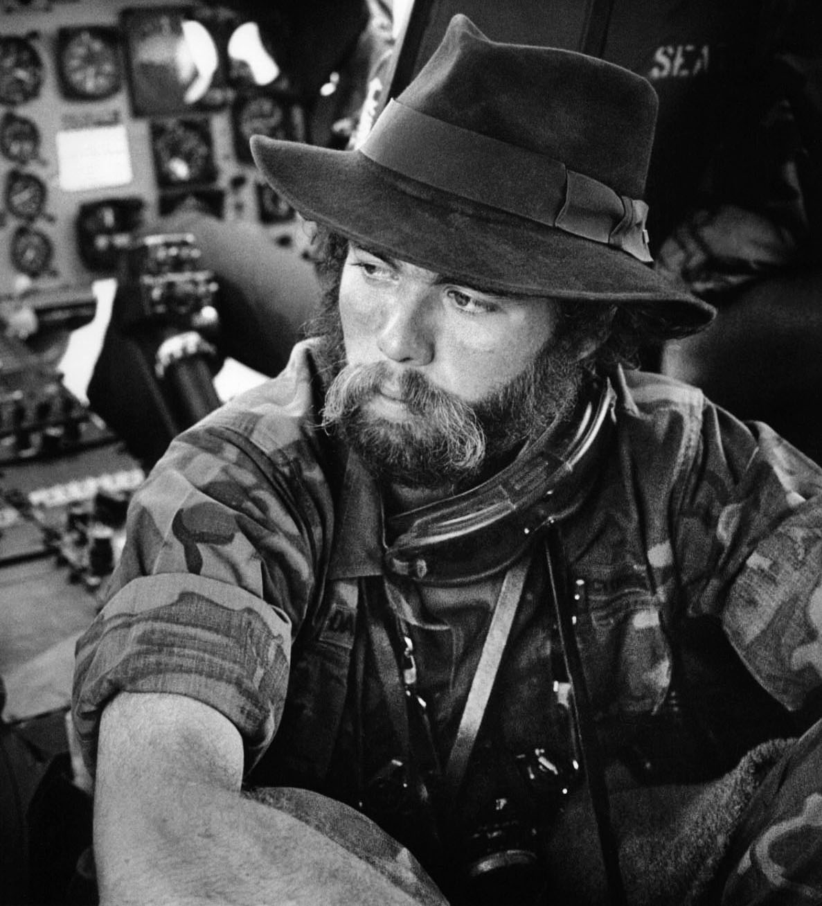 UPI photographer Kennerly on a helicopter in the Central Highlands of Vietnam in 1971. Photo by Matt Franjola