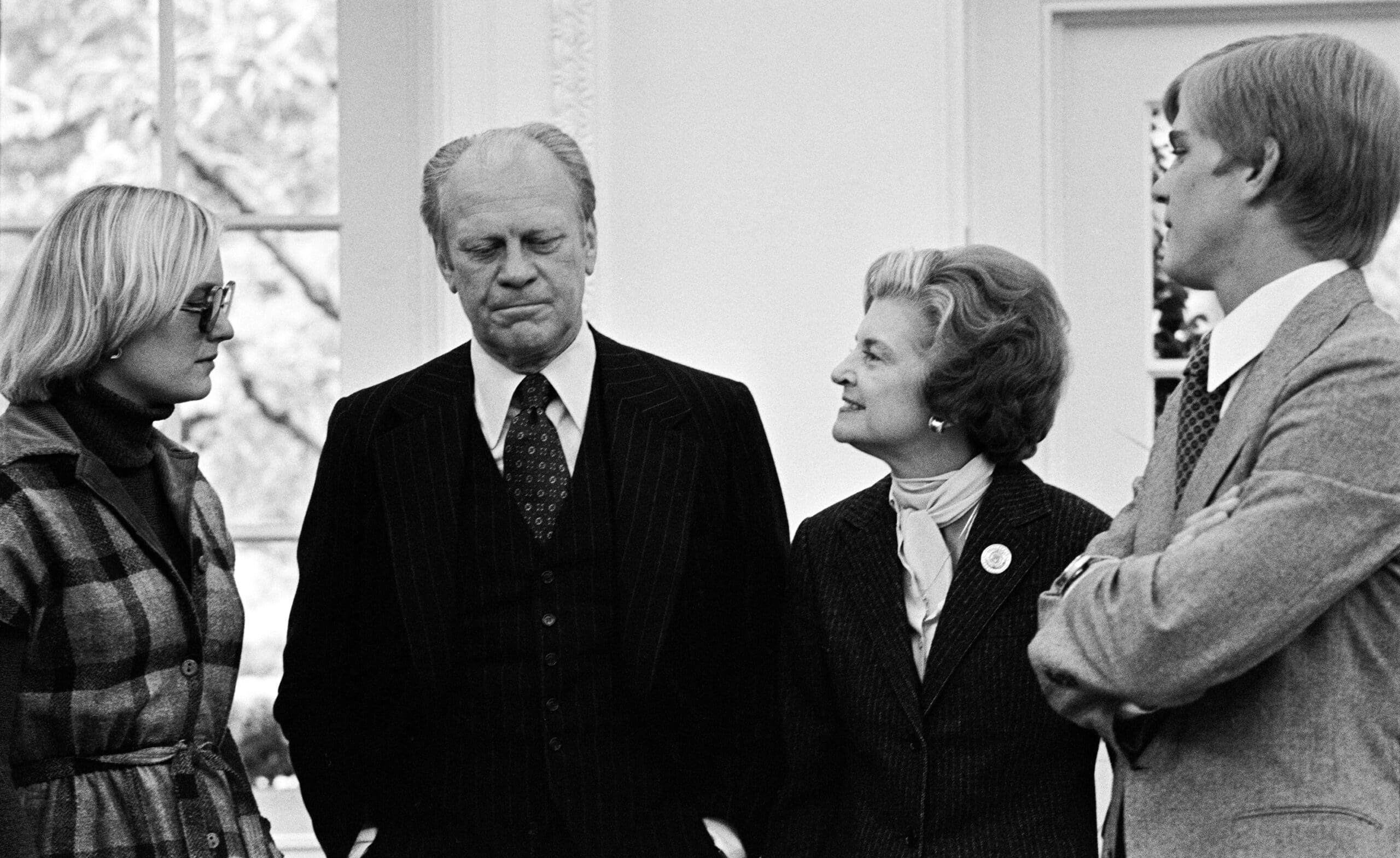 Susan Ford, First Lady Betty Ford, Steve Ford console the president, Nov. 3, 1976