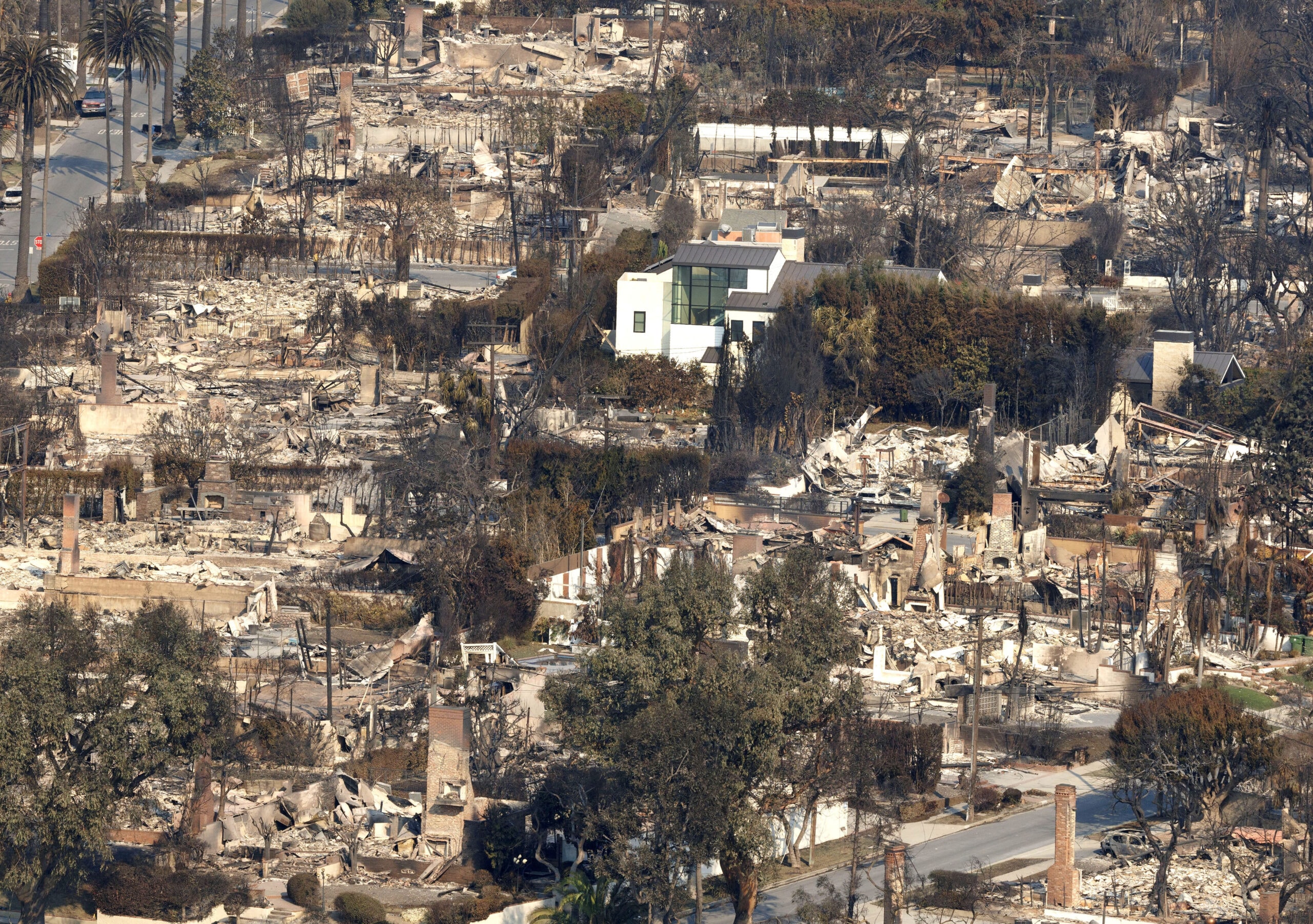 Nothing left standing but an occasional building