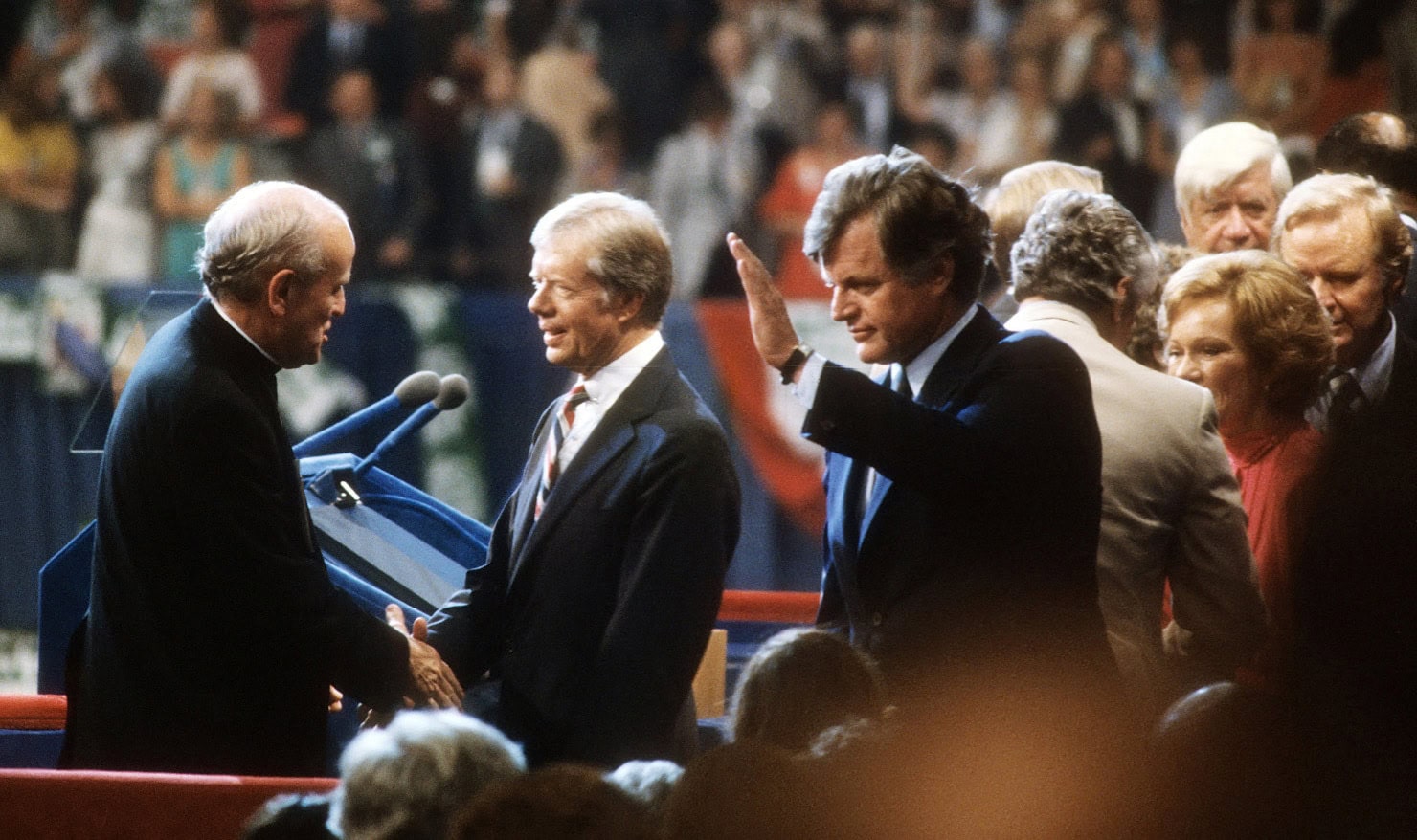 President Carter and rival Sen. Ted Kennedy at Democratic Convention